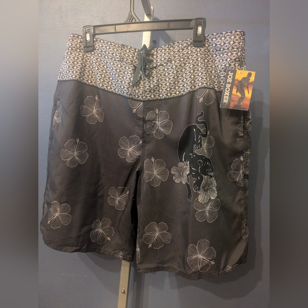 Joe Boxer Hibiscus + Panther Men's L Swim Shorts Swim Trunks Bathing Suit New